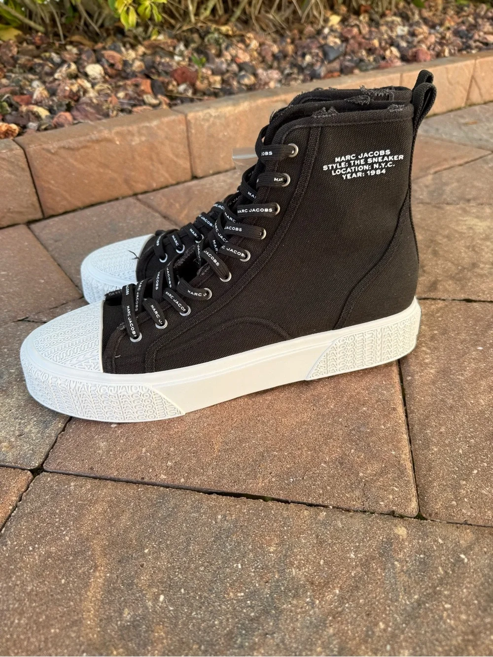 Marc Jacobs The High Top Sneaker Black Canvas Shoes Size 44 Men's